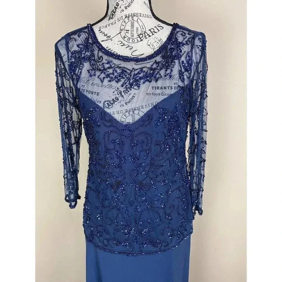 PISARRO NIGHTS Mesh Bead Embellished Gown- 8 - Picture 3 of 12